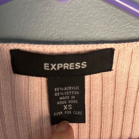 Express baby pink long knit cardigan sweater open front‎ tie waist layering - Picture 5 of 8